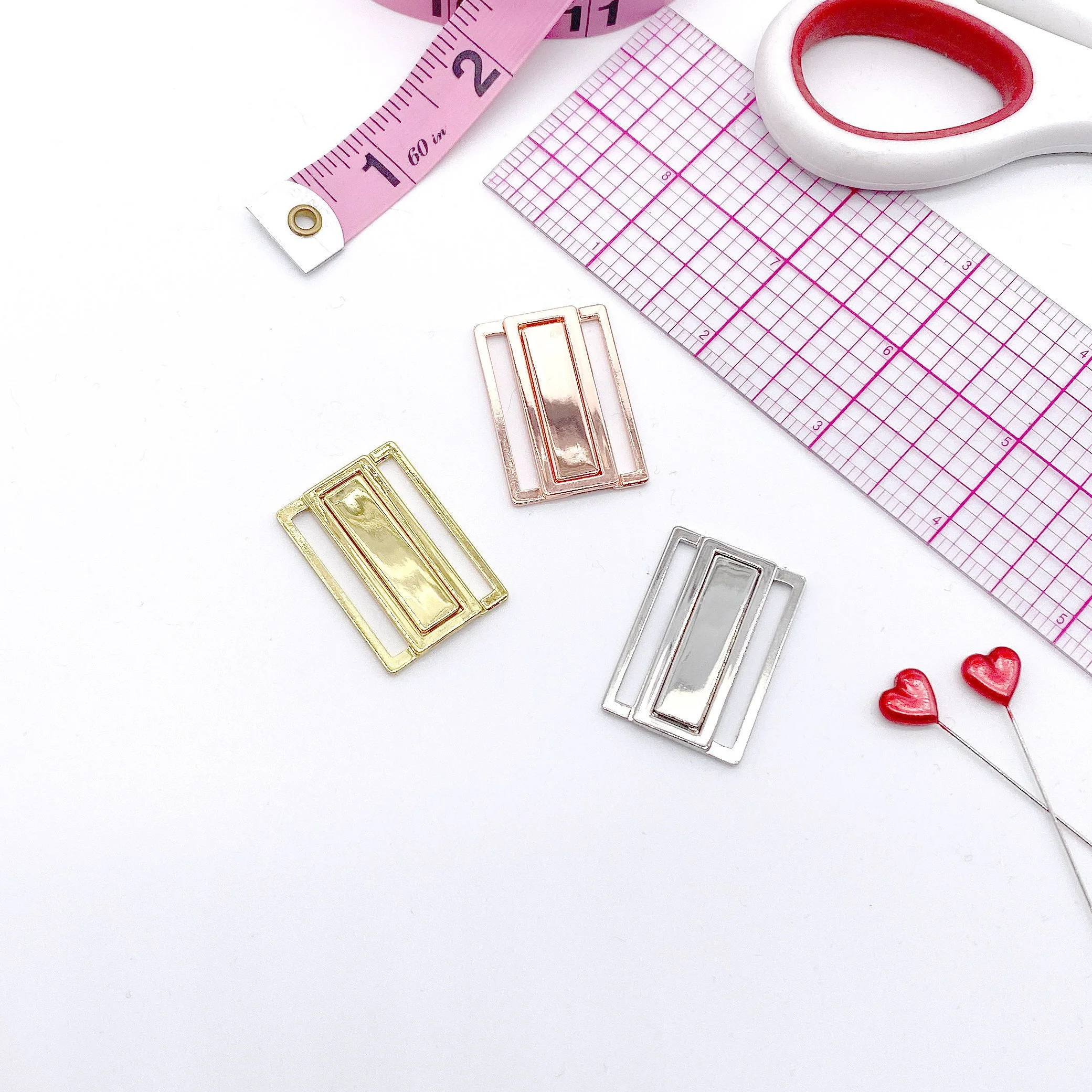 1 1/8" (30mm) Slim Metal Front Closures - Silver, Rose Gold or Gold for Bra, Swimwear and Lingerie - Image 5