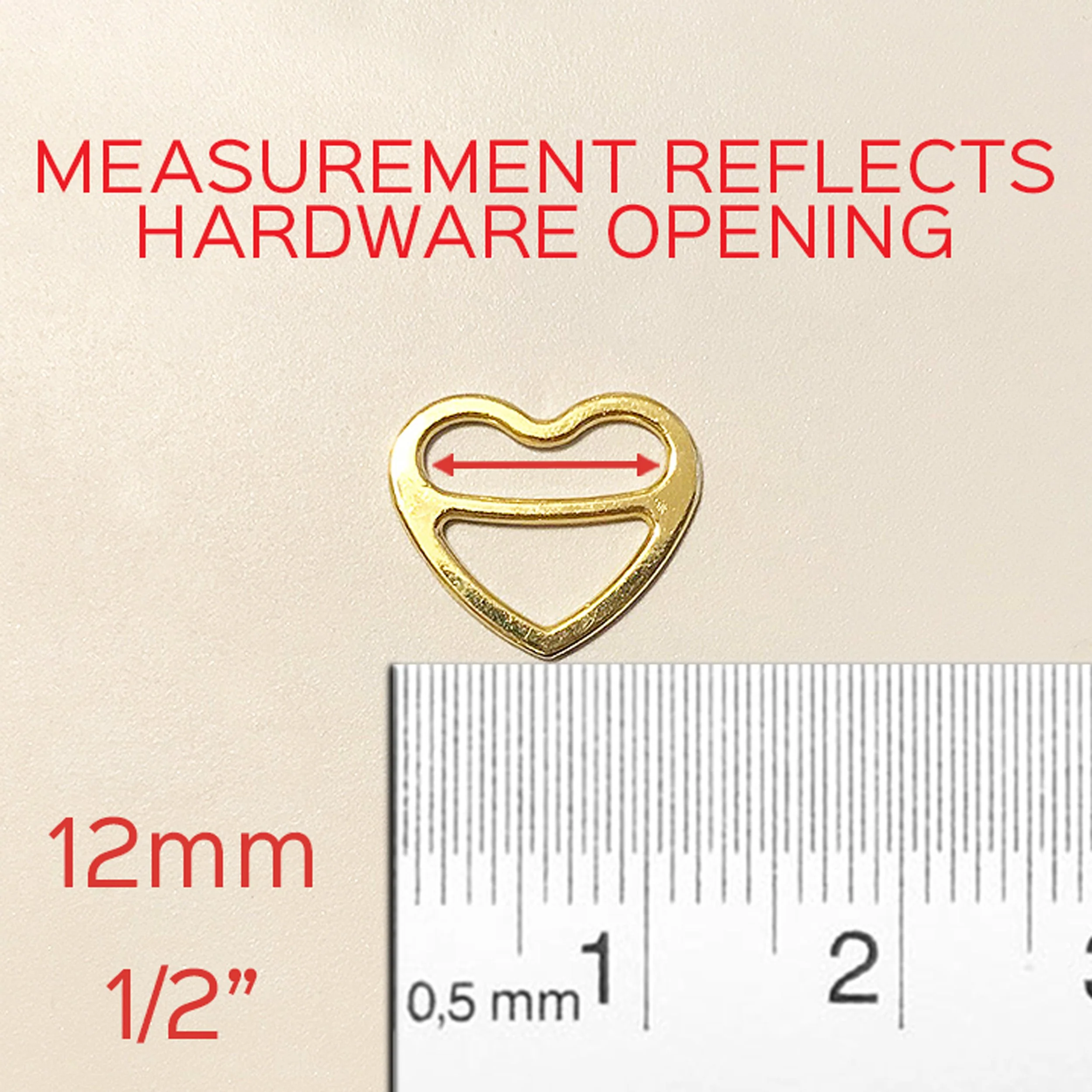 3/8" (10mm), 1/2" (12mm), 5/8" (15mm) Metal Heart-Shaped Bra Strap Sliders- Set of 2 - Image 3