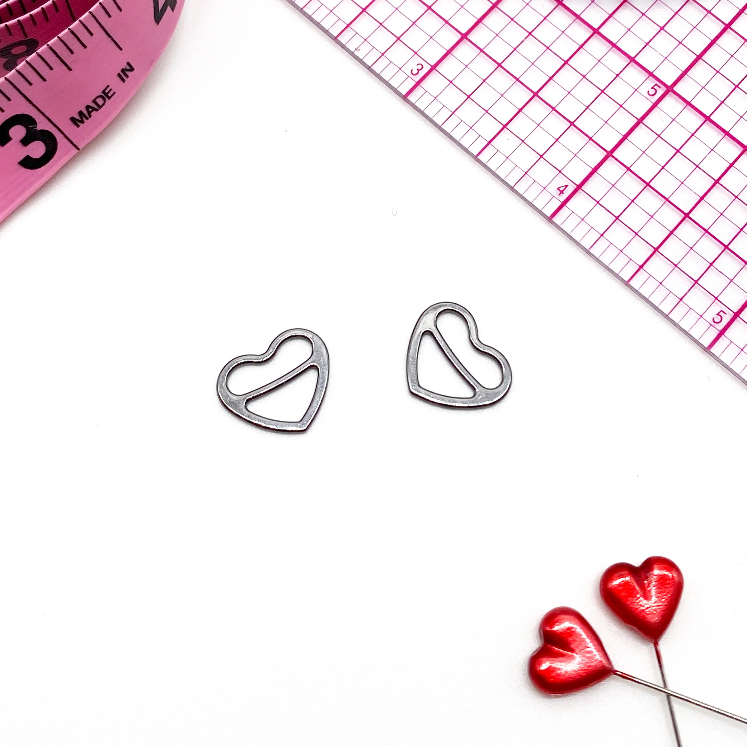 3/8" (10mm), 1/2" (12mm), 5/8" (15mm) Metal Heart-Shaped Bra Strap Sliders- Set of 2 - Image 7
