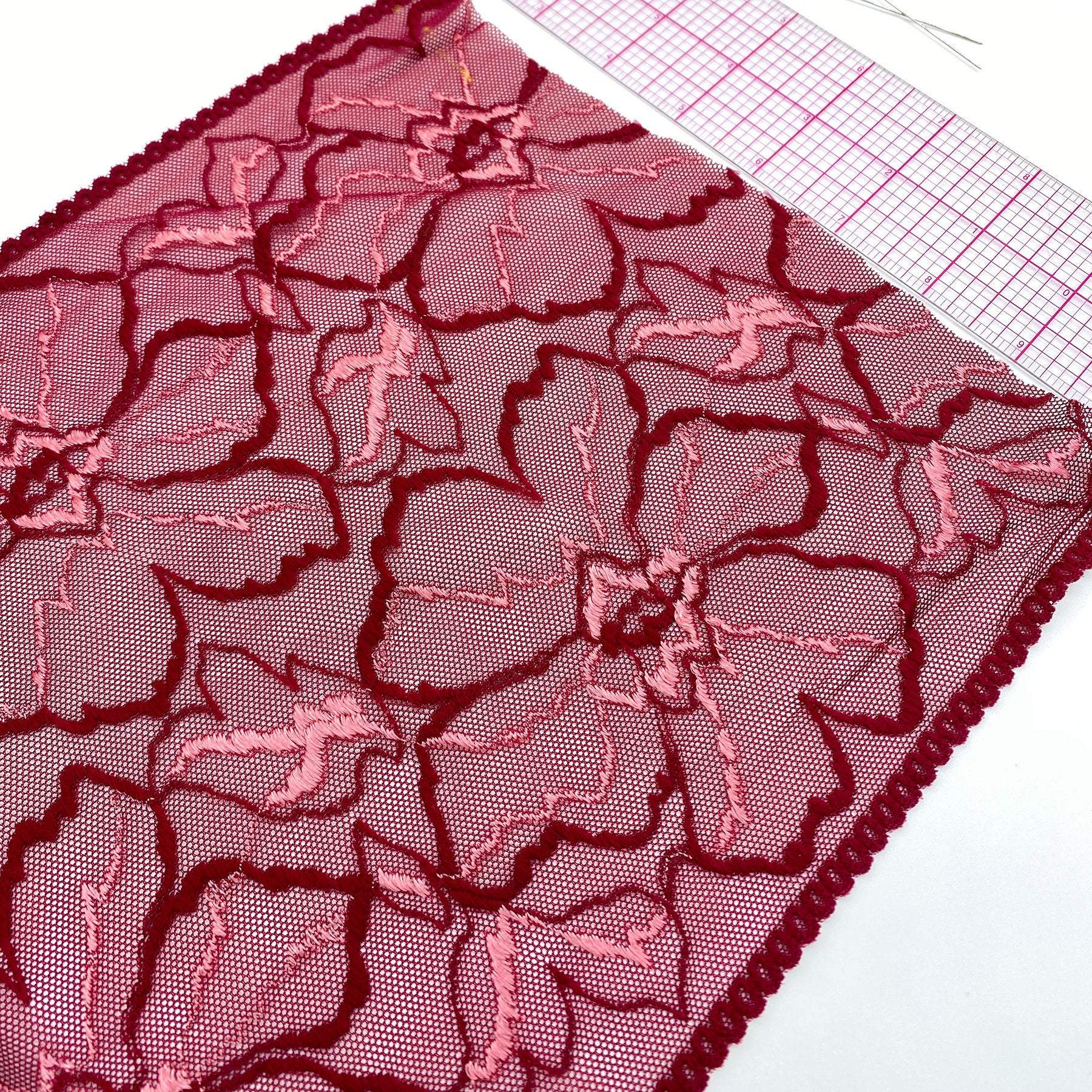 9" (23cm) Stretch Lace, Soft, High Quality in Black, White, Black-Pink or Wine-Pink- by the 1 yard - Image 4