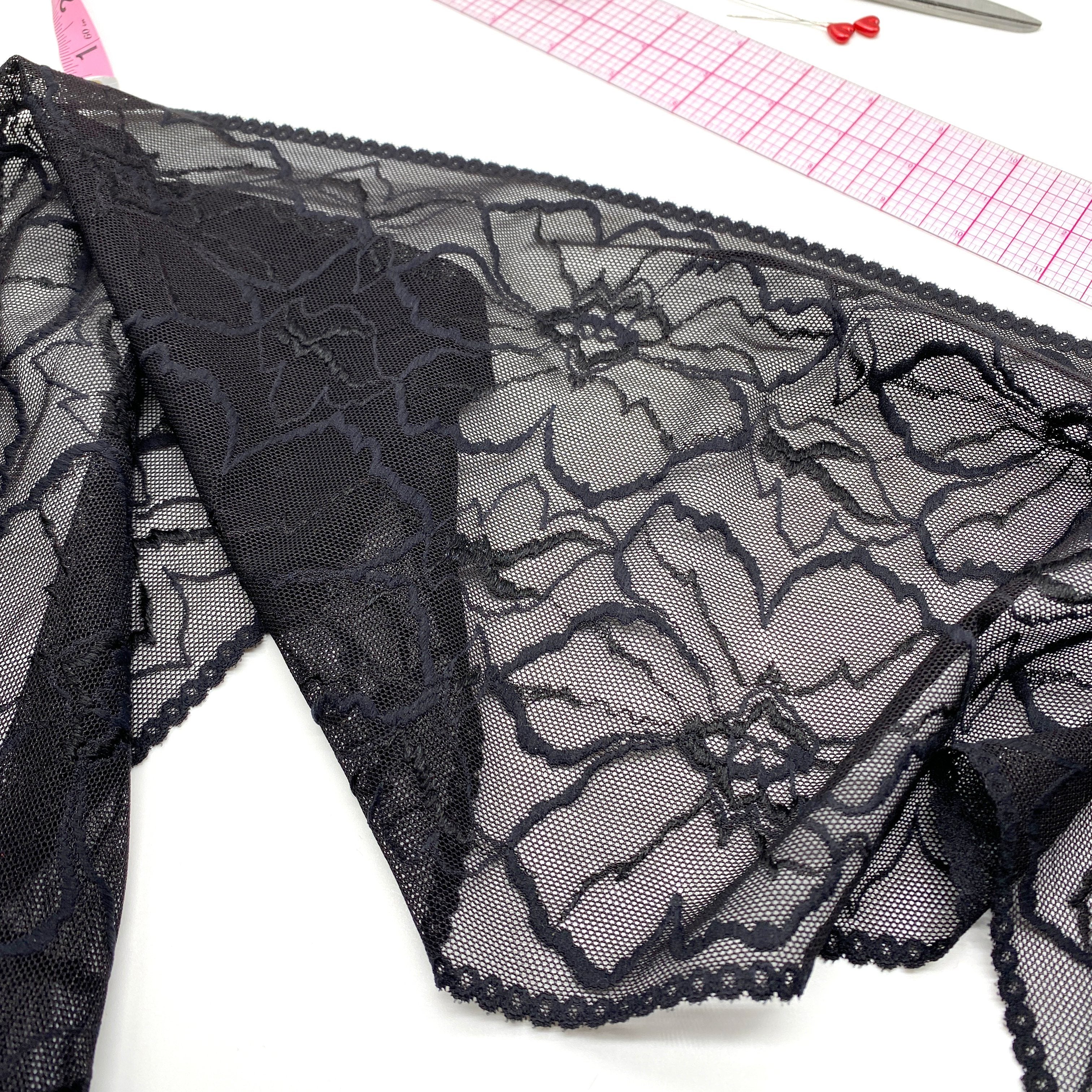9" (23cm) Stretch Lace, Soft, High Quality in Black, White, Black-Pink or Wine-Pink- by the 1 yard - Image 8