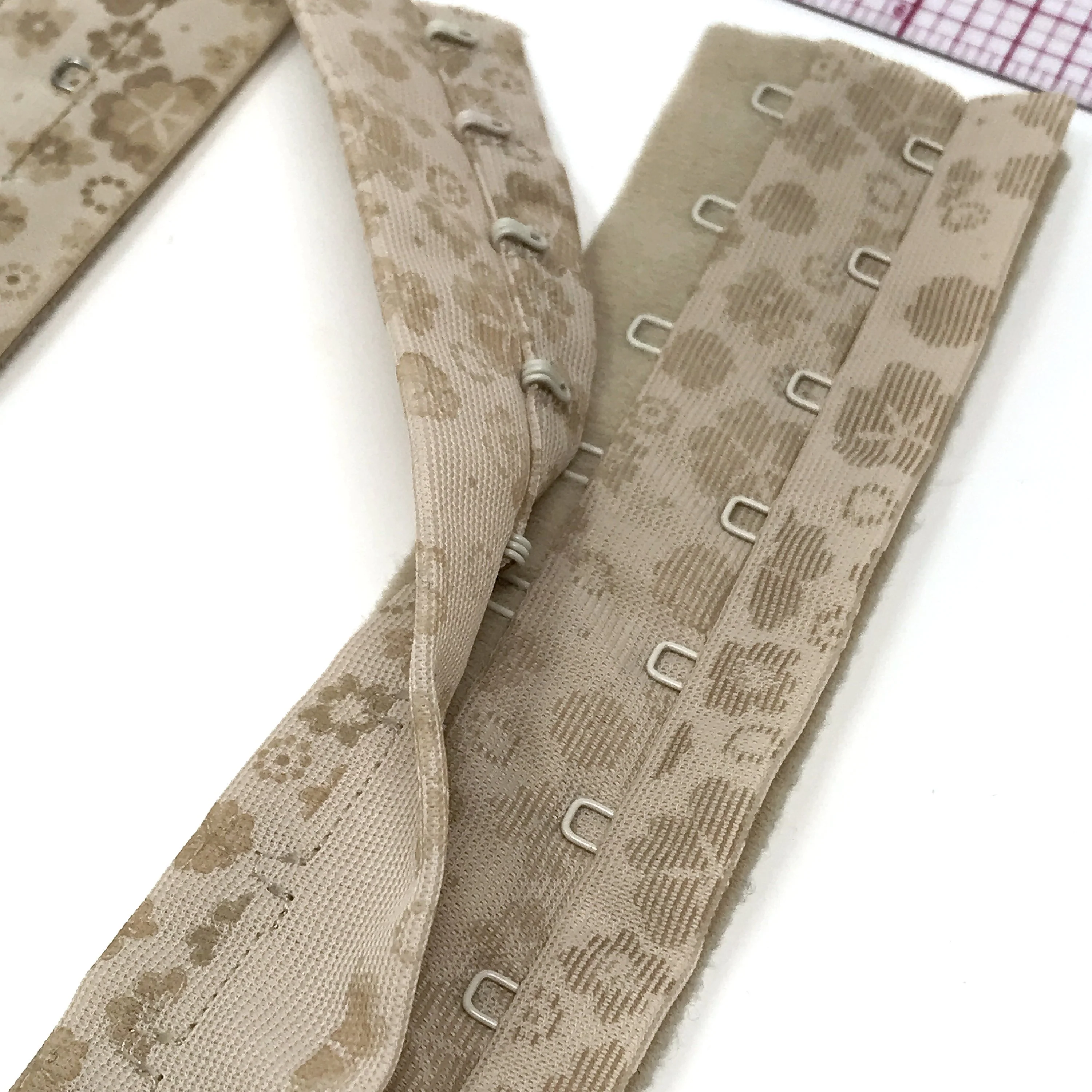 CLEARANCE– Continuous 3 or 2 Row Hook and Eye Tape, in Beige Flower Print- by the 1/4 Yard - Image 6
