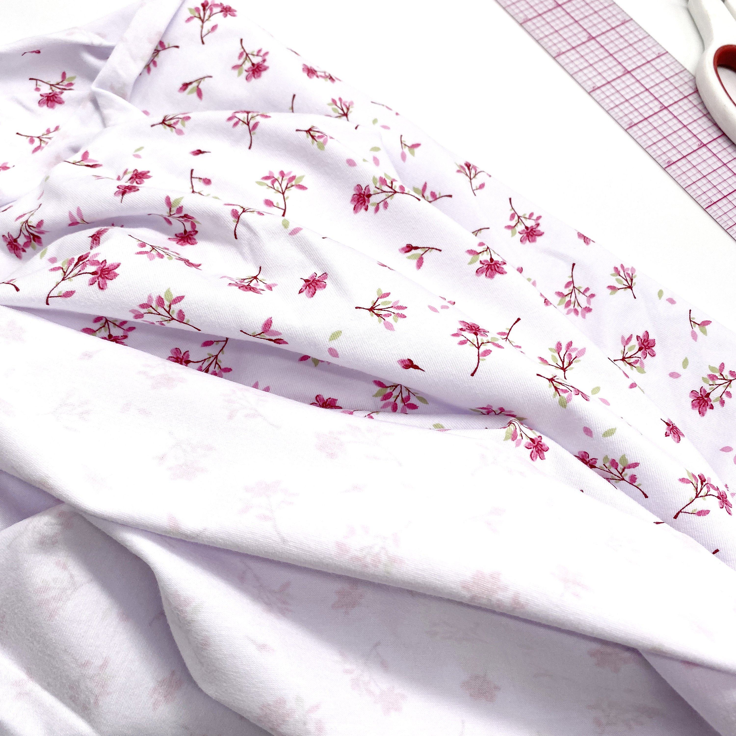 Cotton Spandex Knit Jersey Fabric, by the 1/2 Yard, in Blue or Pink Flowers Print - Image 4