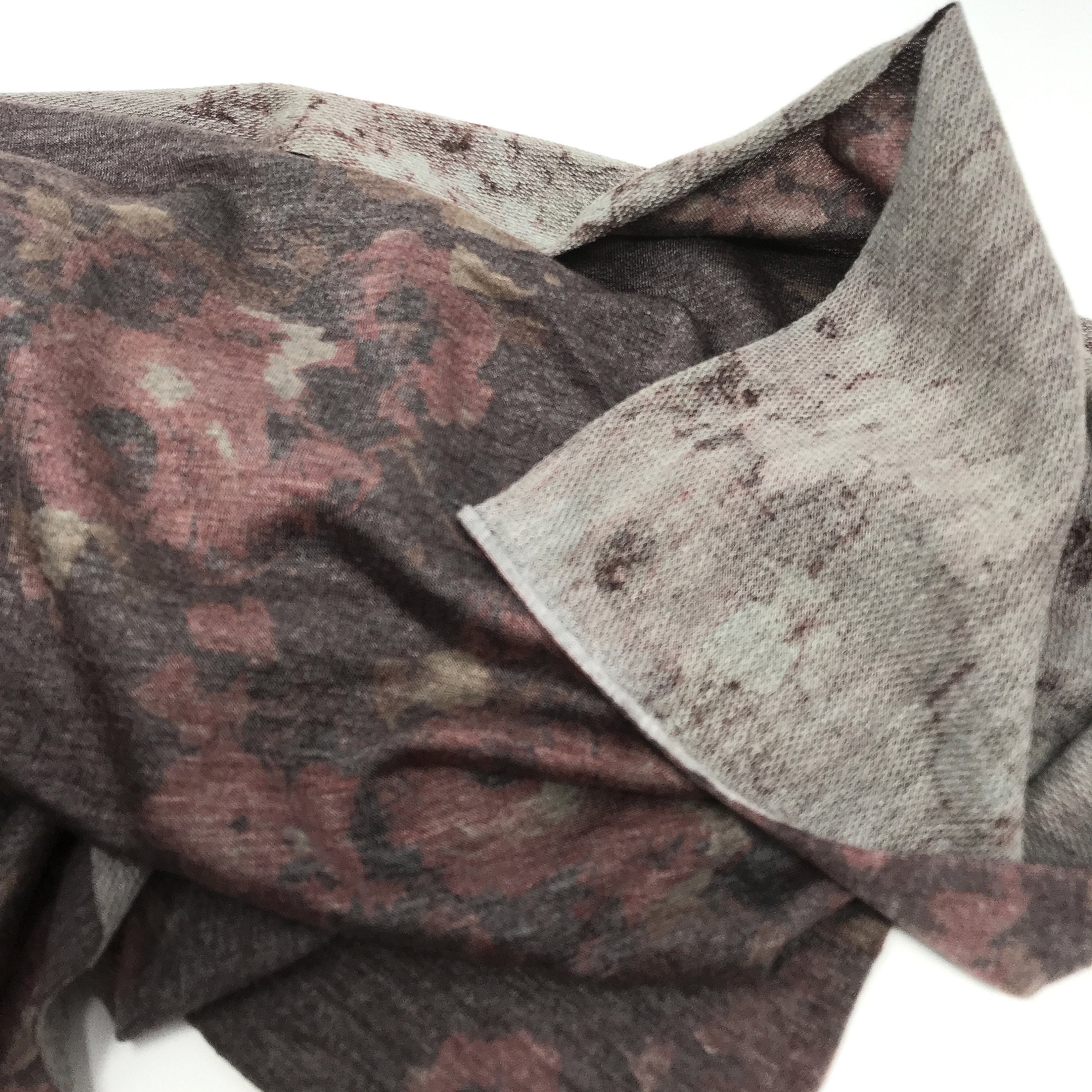 French Terry Knit Fabric Heather Chocolate Brown with Flower Print- by the 1/2 Yard - Image 4