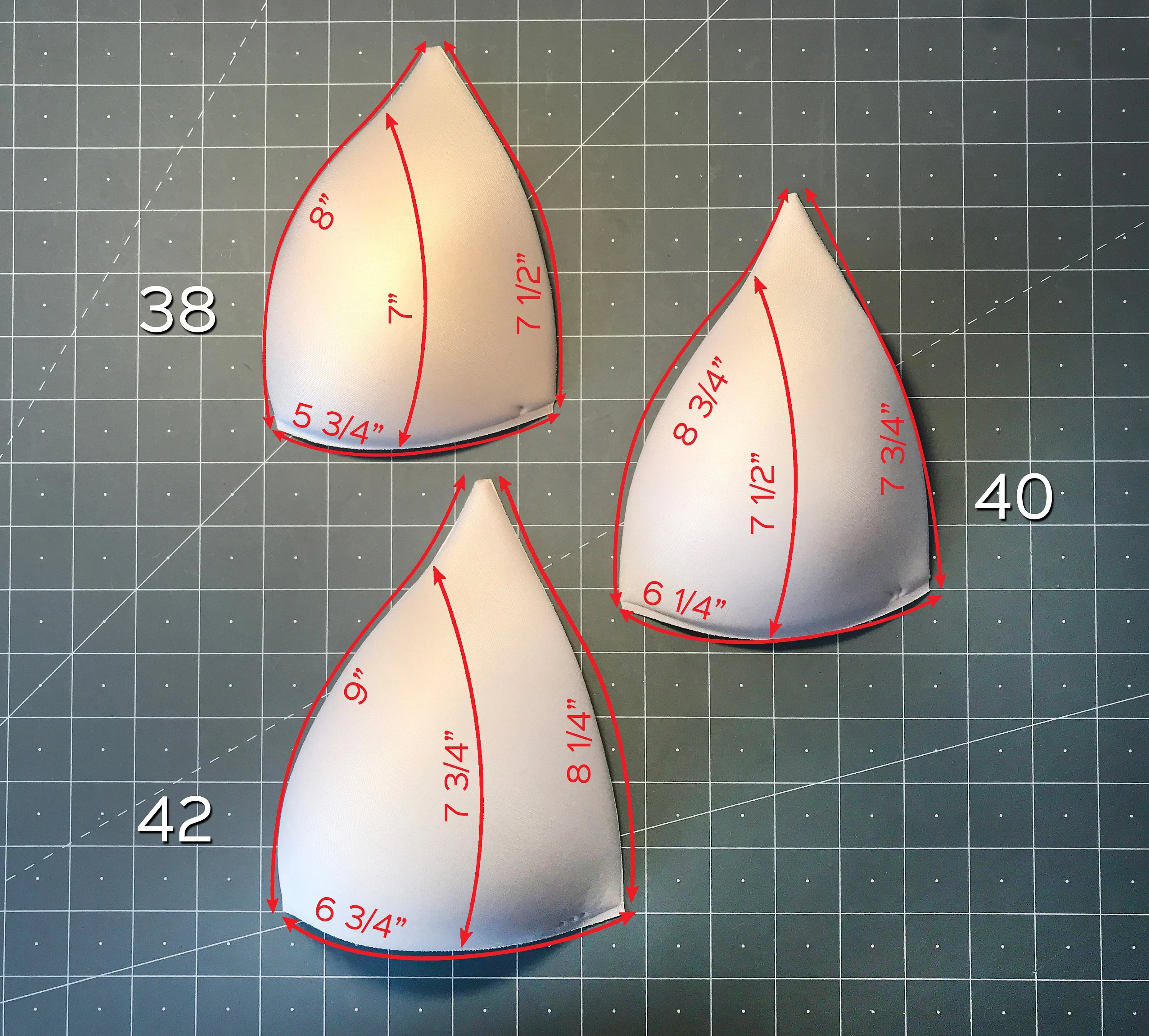 Molded Bra Cups, Long Triangular Shaped, Inserts or Sewn In for Lingerie, Swimwear, Dance Costumes, Dresses - Sizes 32-42 - Image 4