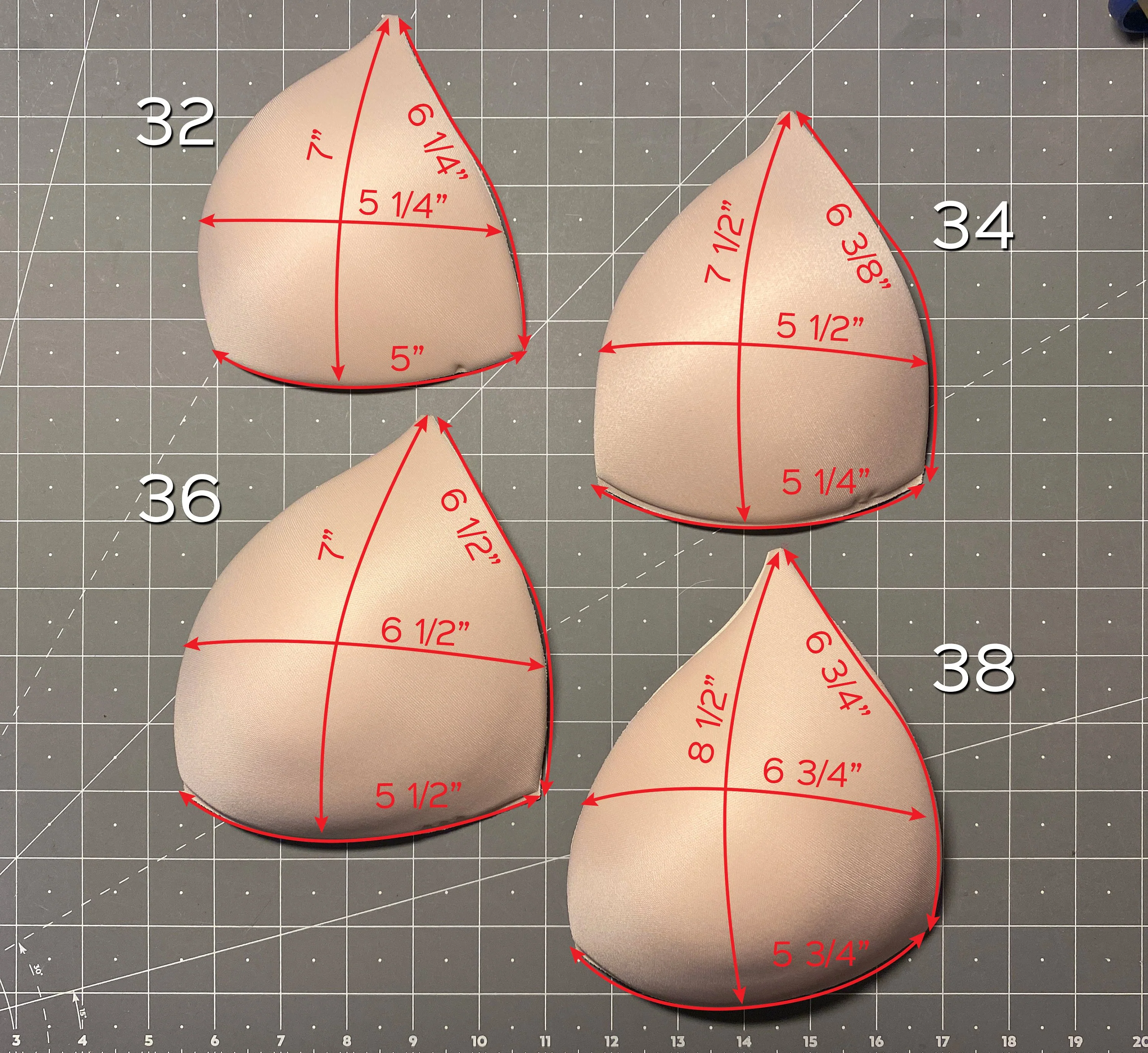Push Up Triangular Shaped, Bra Cups or Sewn In for Lingerie, Swimwear, Dance Costumes, Dresses - Sizes 32-38 - Image 3
