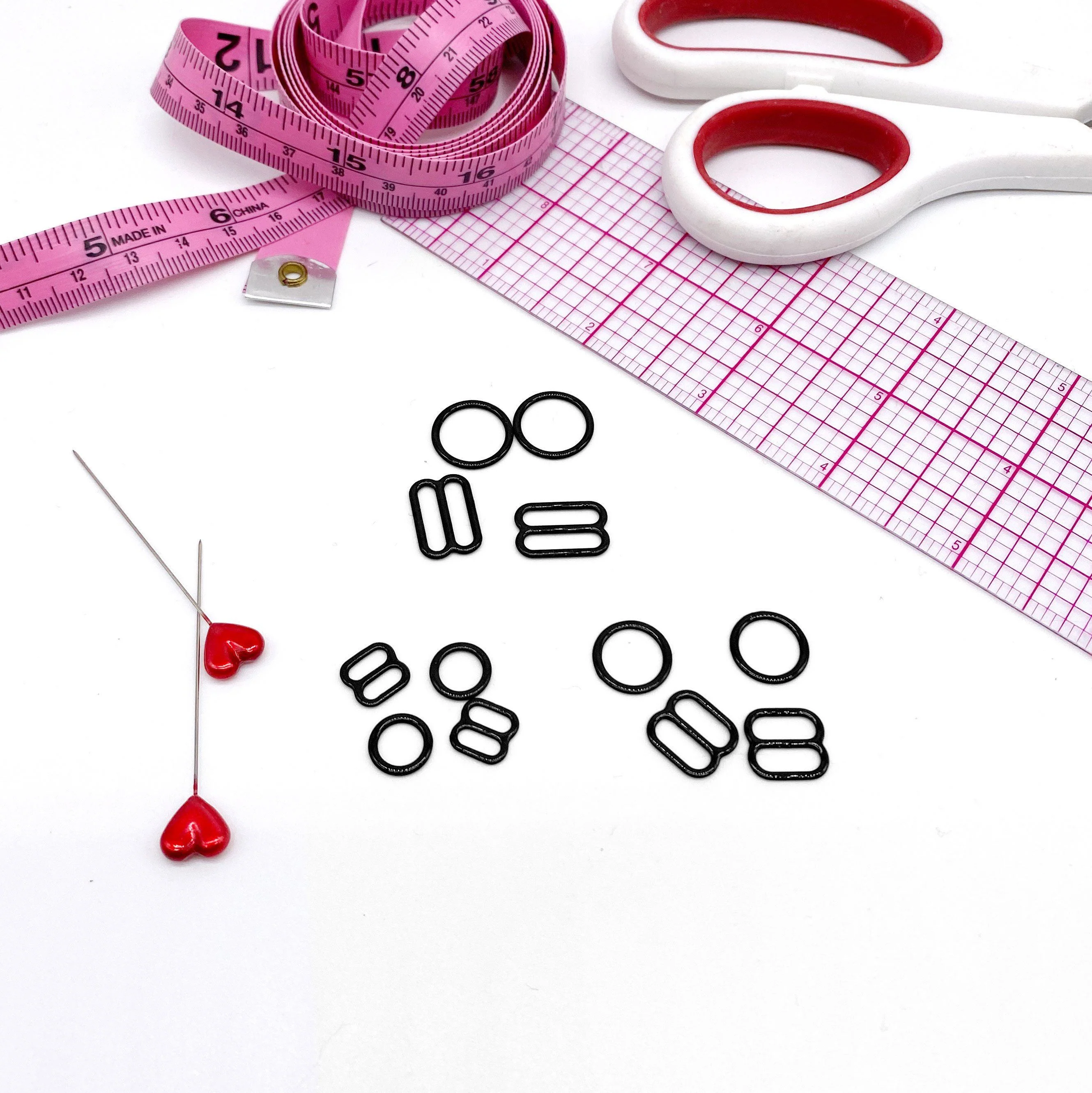 CLEARANCE- 5 Pair of Rings OR Sliders Bra Strap Sliders in Black Enamel for Bra making or Swimwear - 1/4"/6mm, 3/8"/10mm, 1/2"/12mm - Image 3