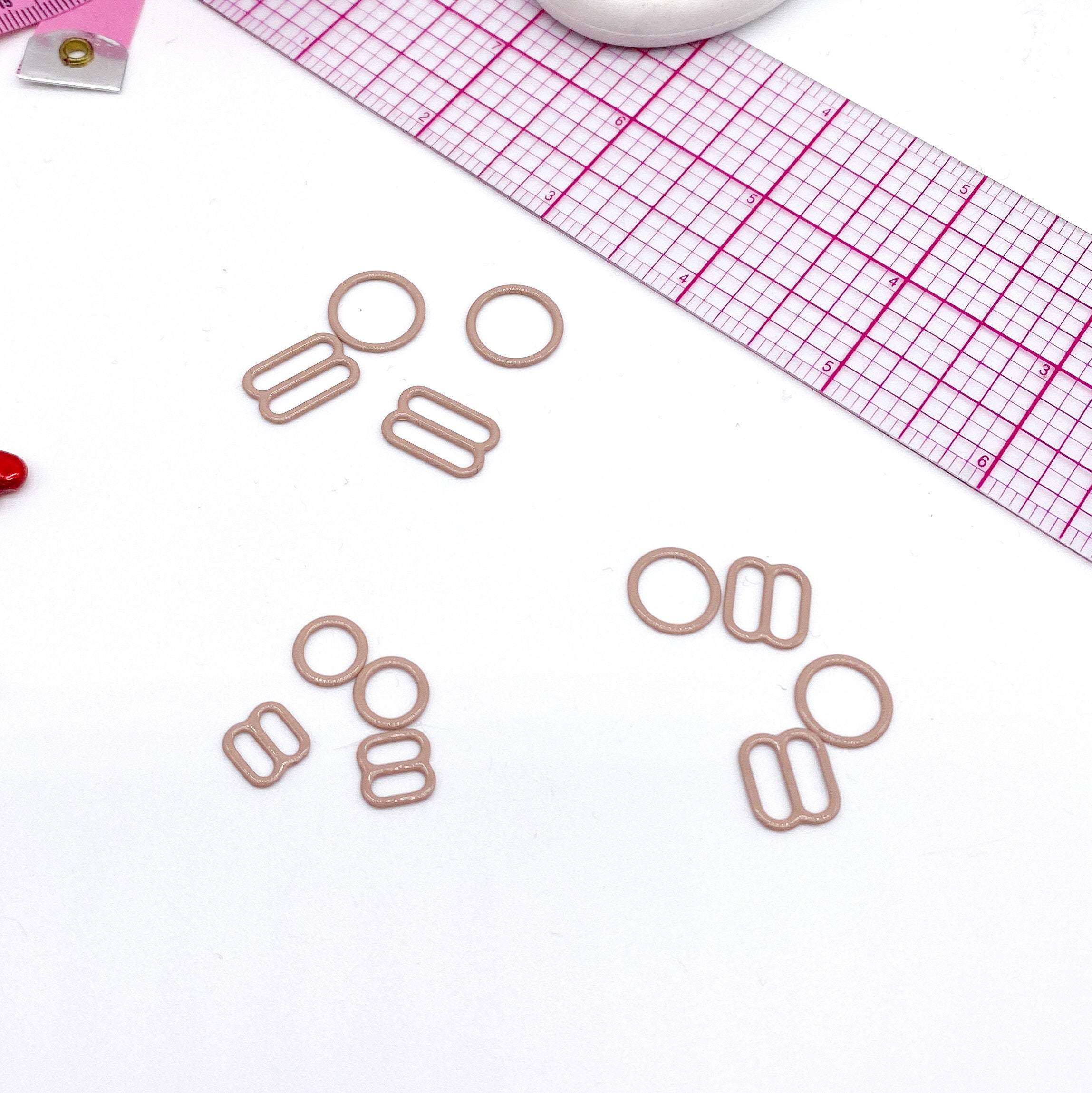 CLEARANCE- 5 Pair of Rings OR Sliders Bra Strap Sliders in Deep Beige for Bra making or Swimwear - 1/4"/6mm, 3/8"/10mm, 1/2"/12mm - Image 3