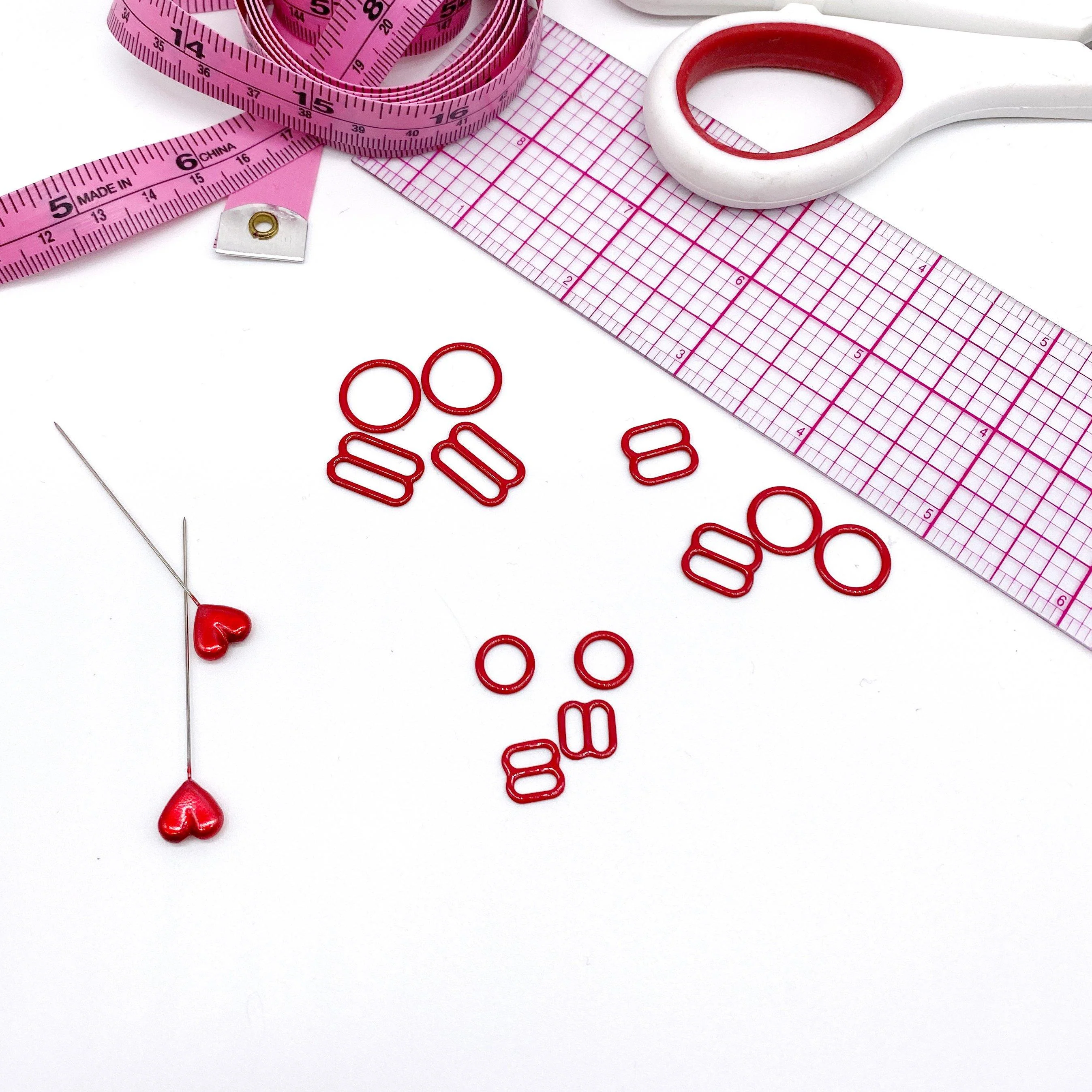 CLEARANCE- 5 Pair of Rings OR Sliders Bra Strap Sliders in Regal Red for Bra making or Swimwear - 1/4"/6mm, 3/8"/10mm, 1/2"/12mm - Image 3