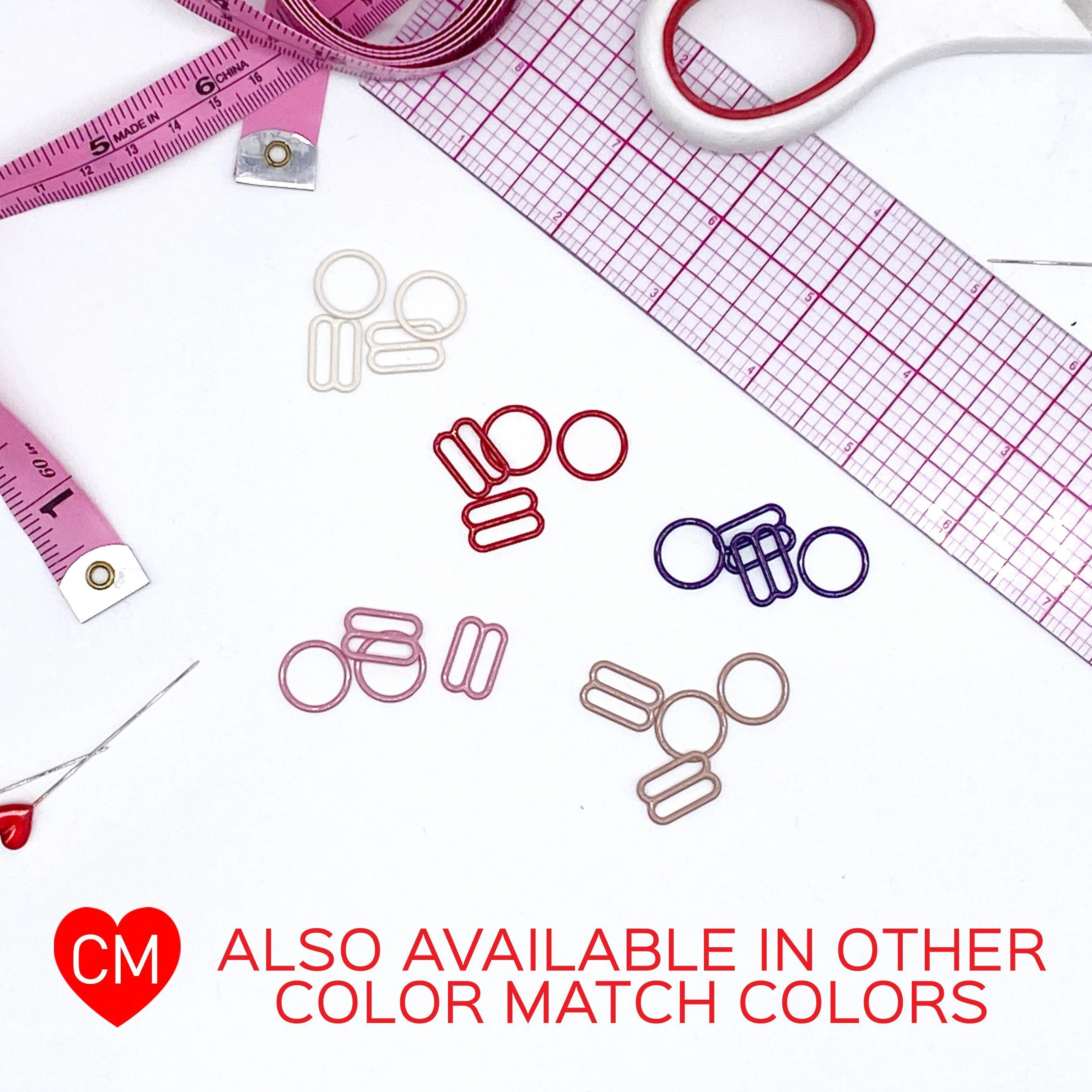 CLEARANCE- 5 Pair of Rings OR Sliders Bra Strap Sliders in Regal Red for Bra making or Swimwear - 1/4"/6mm, 3/8"/10mm, 1/2"/12mm - Image 6