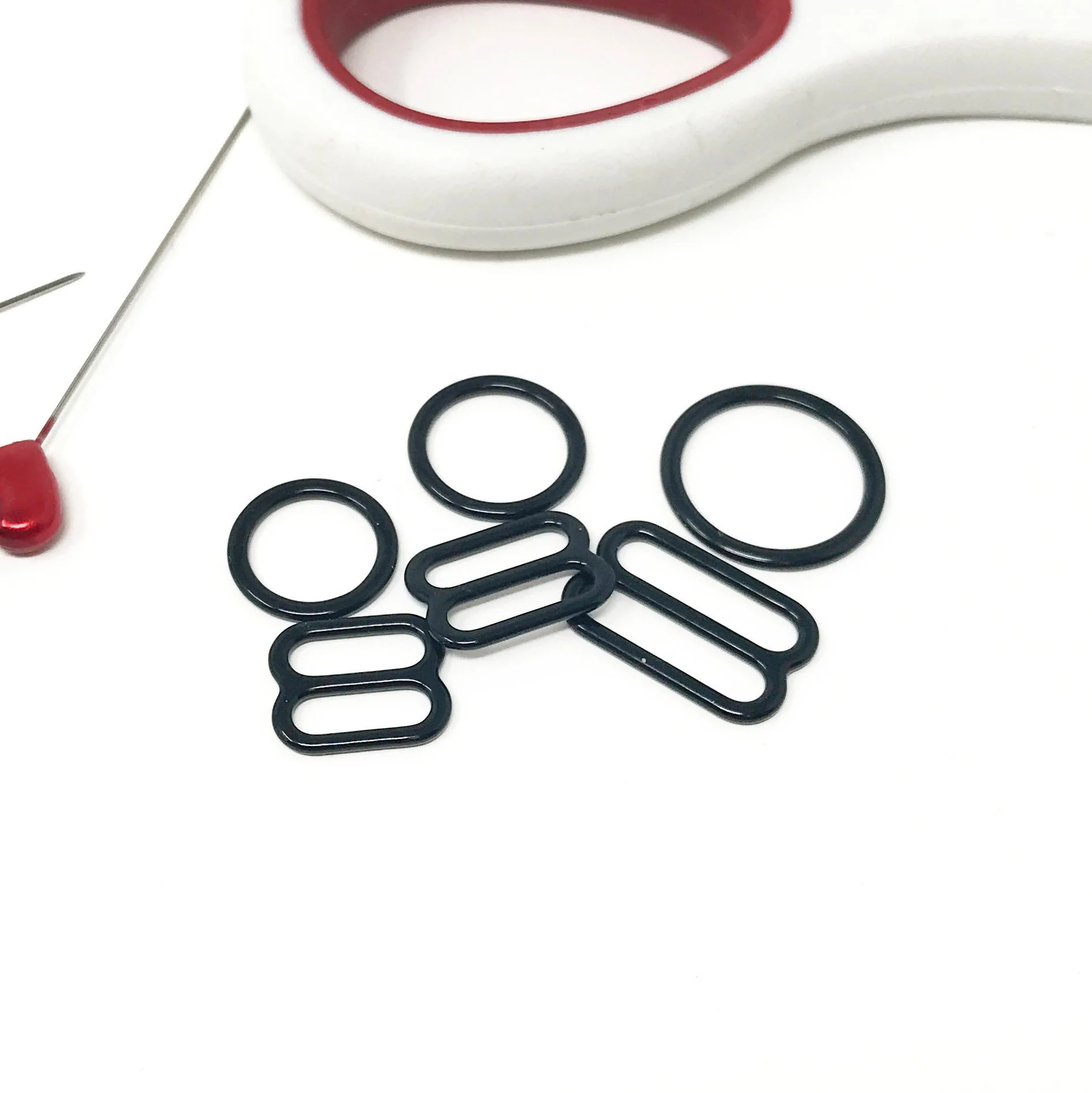 Set of 2 Rings OR 2 Sliders Bra Strap Sliders in Black- 3/8" (10mm), 1/2" (12mm), 5/8" (15mm), 1/4" (6mm) - Image 5